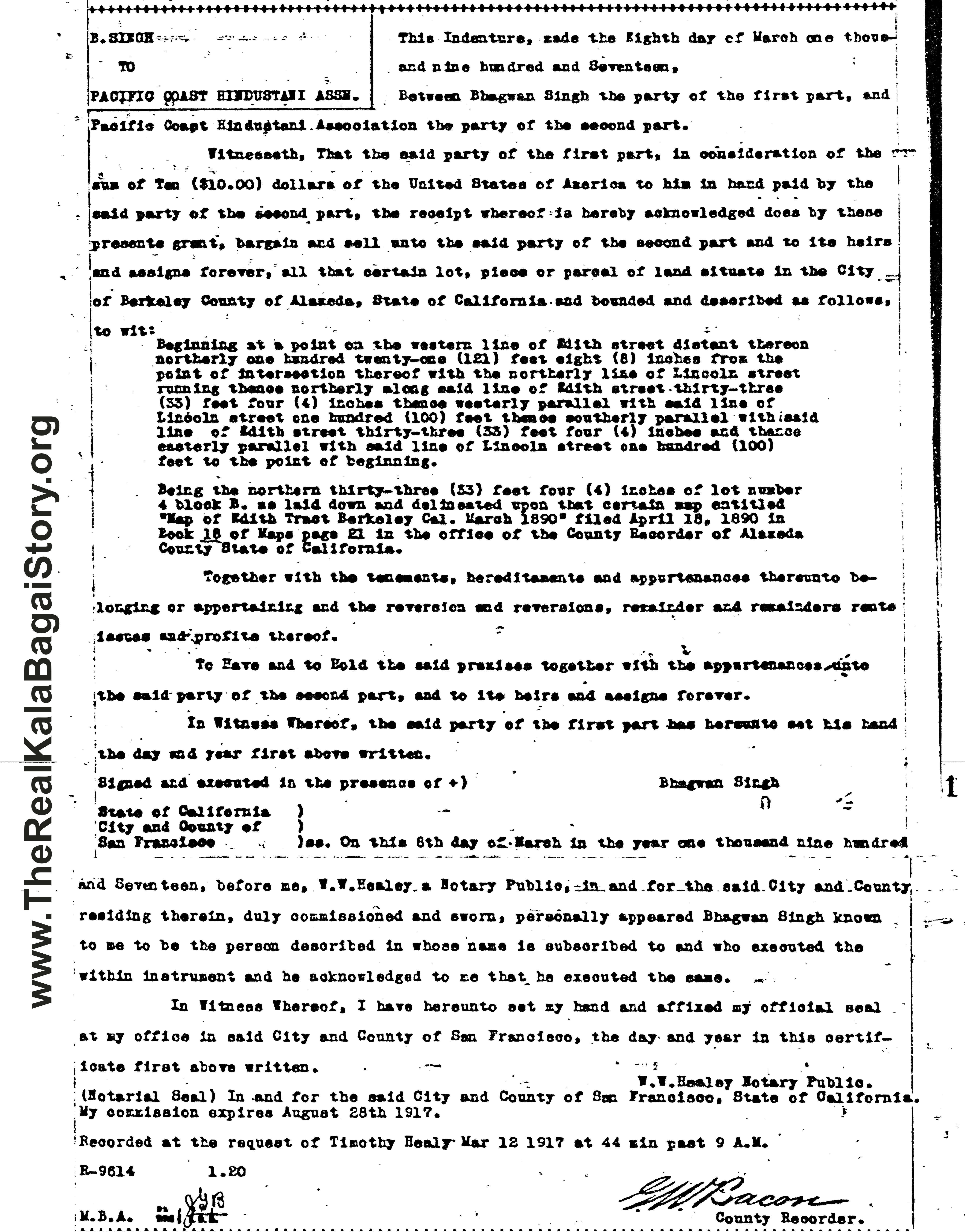 Transfer of 1610 Edith St from B Singh to Ghadar